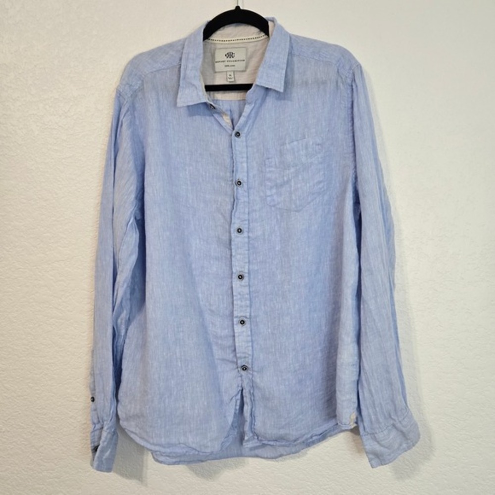 Report Collection Linen Long Sleeve Button Up Shirt‎ Men XL Blue